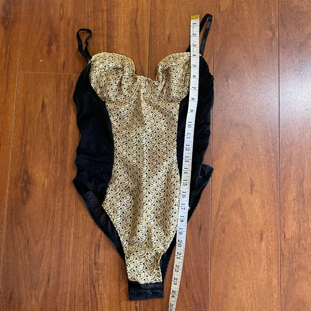 Vintage 90's Frederick's of Hollywood Gold Black Bodysuit USA Made Size M - Picture 9 of 12